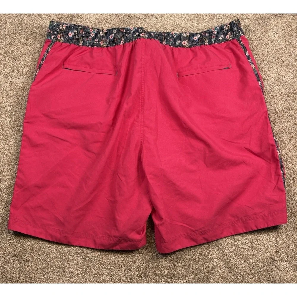 Robert Graham Mens 2XL Swim Trunks Shorts Pink Floral Trim Mesh Lined Pocket Zip
